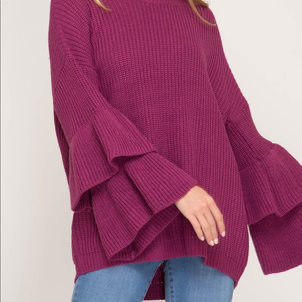 Berry Ruffle sleeve sweater